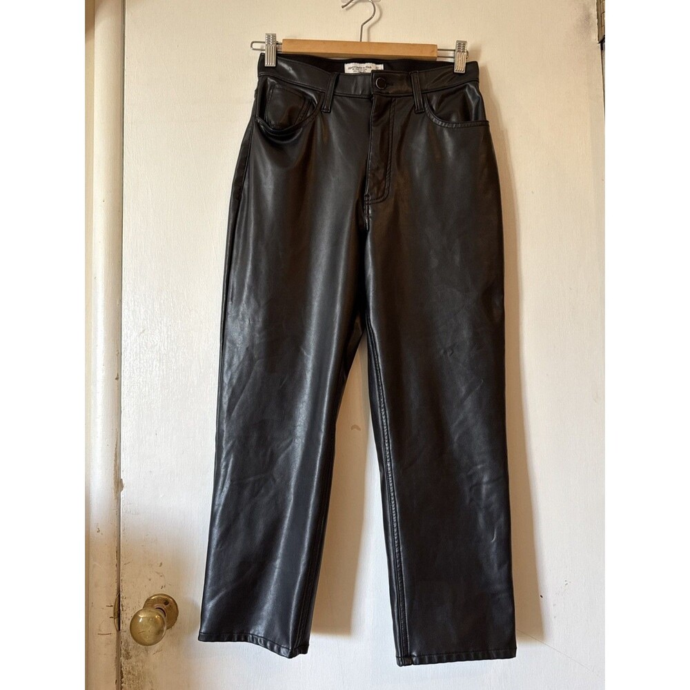 Abercrombie Fitch Ankle Straight Ultra High Rise Faux Leather Pants Black 27/4s